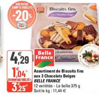 Promo Assortiment De Biscuits Fins Aux 3 Chocolats Belges Belle France 