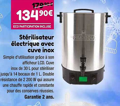 Sterilisateur electrique auto inox lcd 2200w (14 bocaux 1 l)