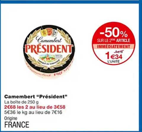 Promo Camembert "président" chez Monoprix - iCatalogue.fr