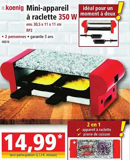 Promo Mini-Appareil à Raclette 2 Personnes 350w chez Norma