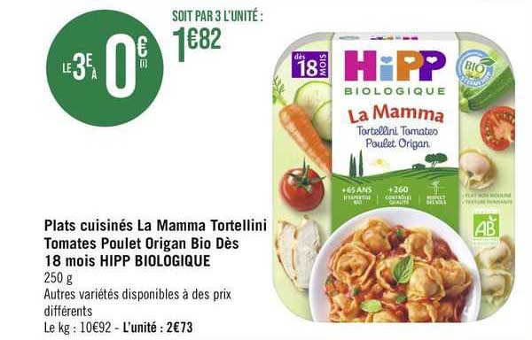 Promo REPAS POUR BEBE LA MAMMA DES 15 MOIS HIPP chez Super U
