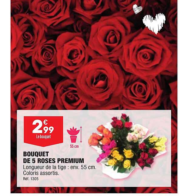 Offre Bouquet De 5 Roses Premium chez Aldi