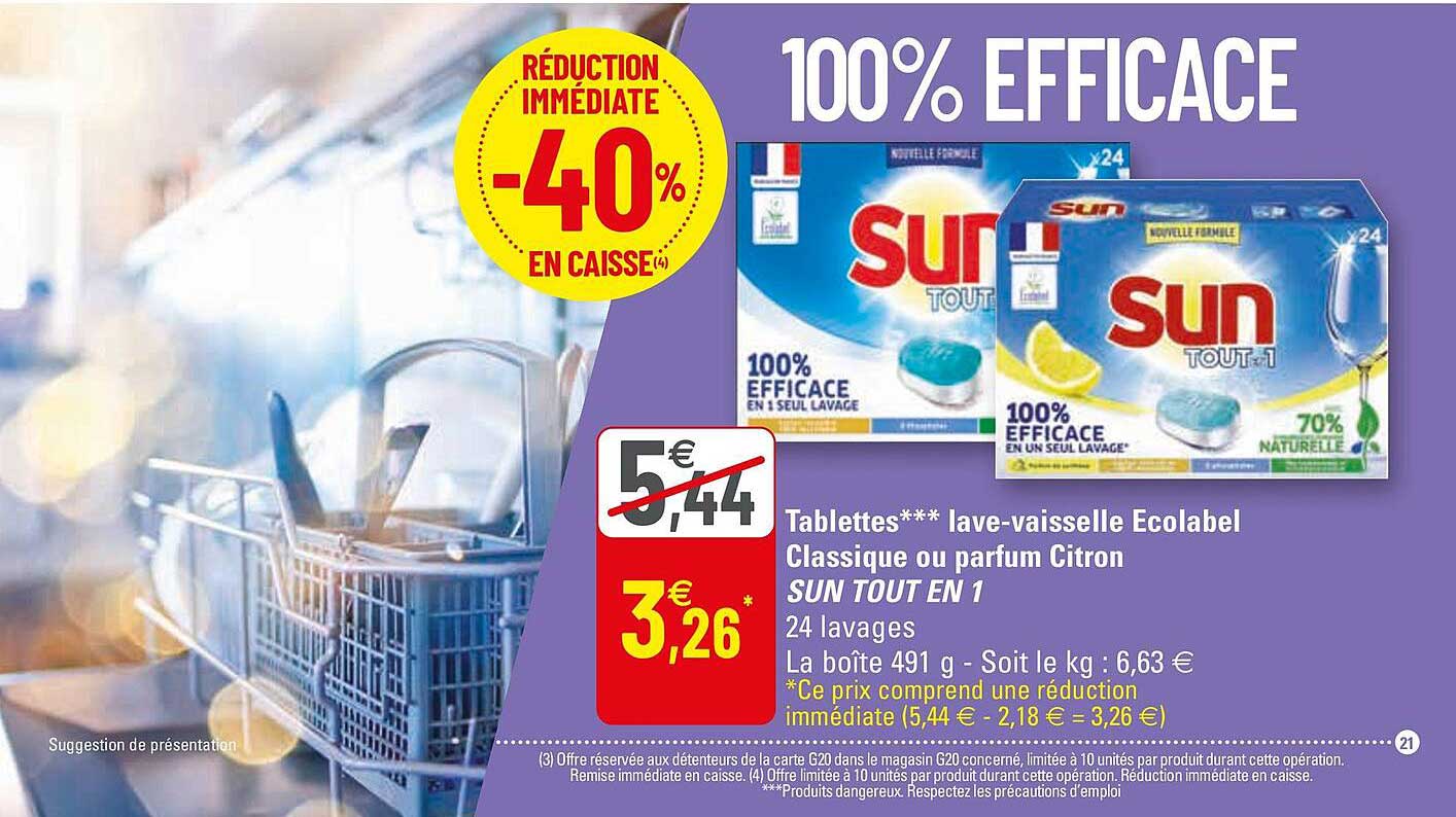 Offre Tablettes Lave-vaisselle Ecolable Classique Ou Parfum Citron Sun ...