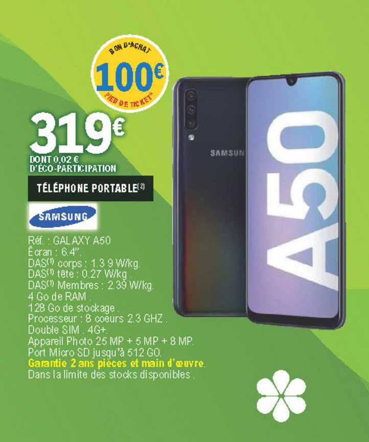 Offre Téléphone Portable Samsung Galaxy A50 chez ELeclerc Brico