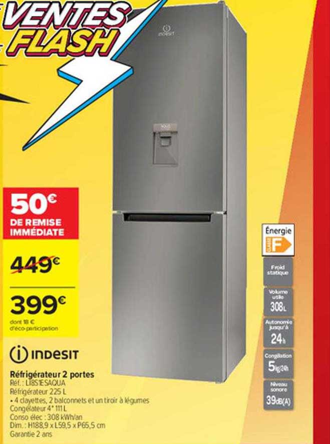 Offre Réfrigérateur 2 Portes Indesit chez Carrefour