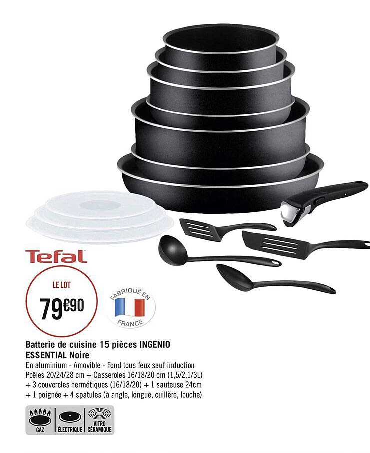 Tefal Batterie Cuisine TEFAL Set 15 Pièces Casseroles Ingénio Tous Feux Sauf Induction 