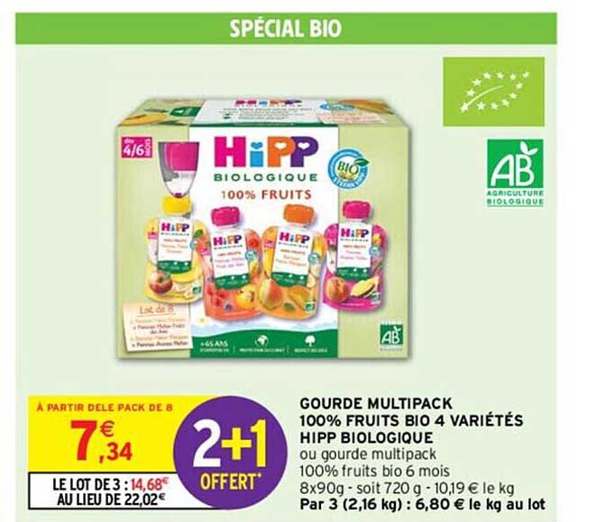 Promo Gourde Multipack 100 Fruits Bio 4 Variétés Hipp Biologique chez