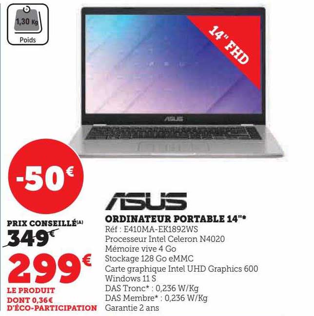 Promo Ordinateur Portable 14" Asus chez Hyper U iCatalogue.fr