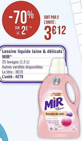Promo Lessive Liquide Mir Laine & Délicats -70% Sur Le 2ème chez Géant  Casino 