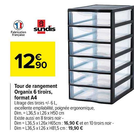 Offre Tour De Rangement Organix 6 Tiroirs, Format A4 chez Carrefour