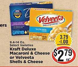 IGA Kraft Deluxe Macaroni & Cheese Or Velveeta Shells & Cheese