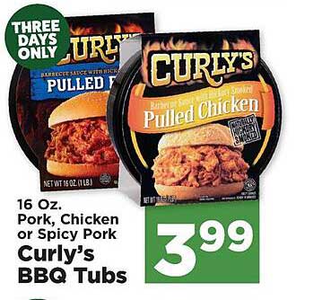 IGA Pork, Chicken Or Spicy Pork Curly's Bbq Tubs
