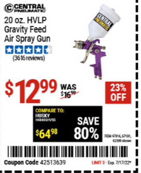 Central 20 Oz Hvlp Gravity Feed Air Spray Gun Offer At Harbor Freight Tools 