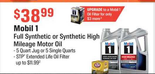 AutoZone Mobil 1 Full Synthetic Or Synthetic High Mileage Motor Oil