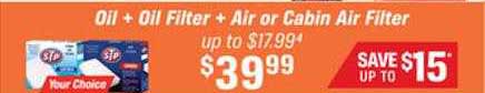 AutoZone Oil + Oil Filter + Air Or Cabin Air Filter