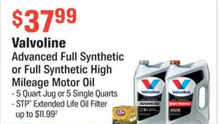 AutoZone Valvoline Advanced Full Synthetic Of Full Synthetic High Mileage Motor Oil