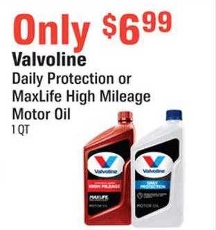 AutoZone Valvoline Daily Protection Or Maxlife High Mileage Motor Oil