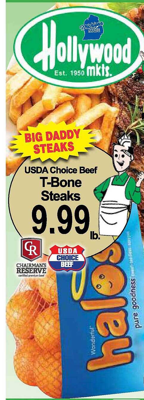 Hollywood Market Usda Choice Beef T-bone Steaks