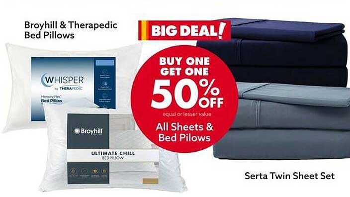 Big Lots Broyhill & Therapedic Bed Pillows, Serta Twin Sheet Set