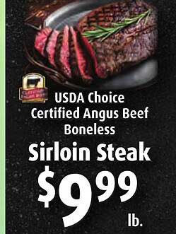 Gristedes Usda Choice Certified Angus Beef Boneless Sirloin Steak