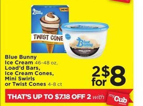 Cub Foods Blue Bunny Ice Cream, Load'd Bars, Ice Cream Cones, Mini Swirls Or Twist Cones