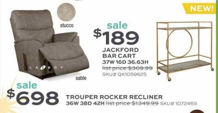 Slumberland Furniture Jackford Bar Cart, Trouper Rocker Recliner