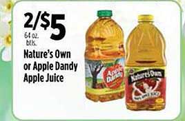 Pioneer Supermarkets Nature's Own Or Apple Dandy Apple Juice
