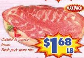 Savers Cost Plus Costilla De Puerco Fresca Fresh Pork Spare Ribs