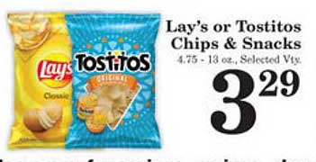 Harvest Foods Lay's Or Tostitos Chips & Snacks