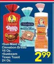 Fairplay Sun-maid Or Cinnabon Bread Or Sunbeam Texas Toast