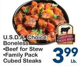 Fairplay U.s.d.a. Choice Boneless, Beef For Stew Or Family Pack Cubed Steaks