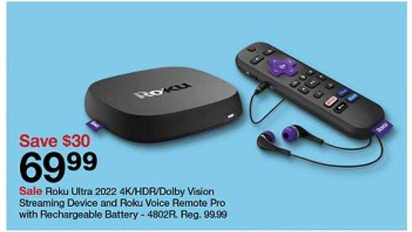 Target Roku Ultraa 2022 4k-hdr-dolby Vision Streaming Device And Remote Pro With Rechargeable Battery
