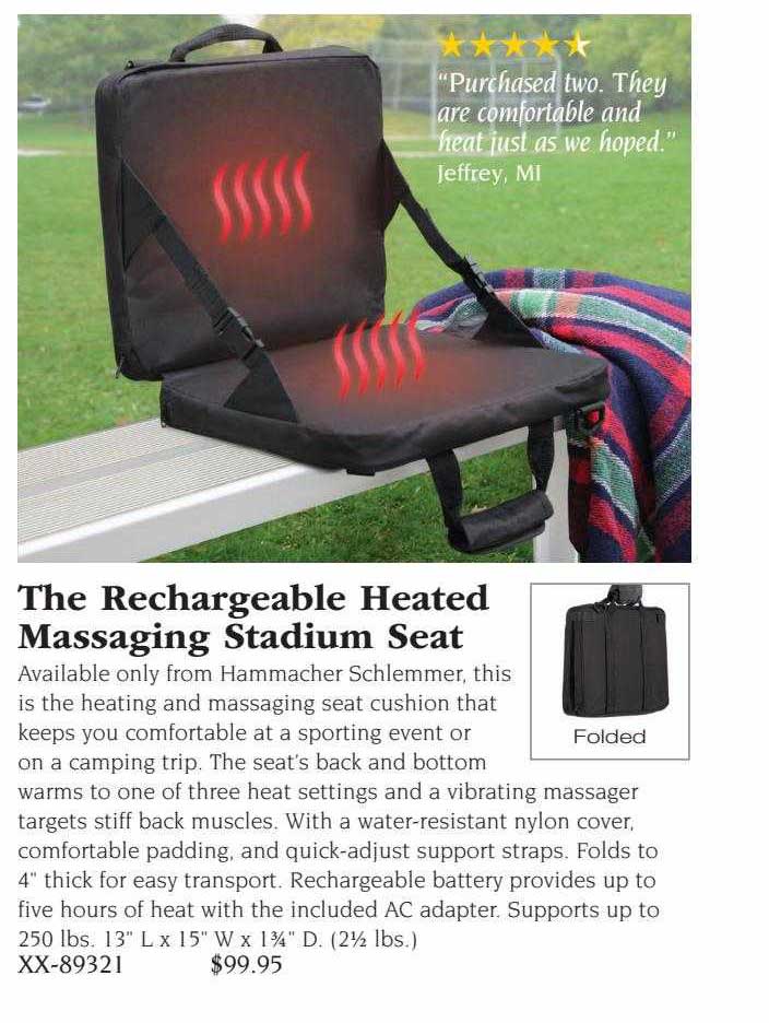 The Rechargeable Massaging Heated Stadium Seat - Hammacher Schlemmer