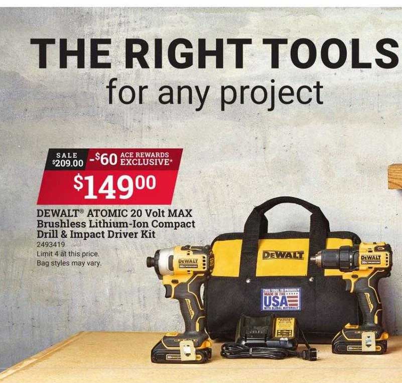 Ace Hardware Dewalt Atomic 20 Volt Max Brushless Lithium-ion Compact Drill & Impact Driver Kit