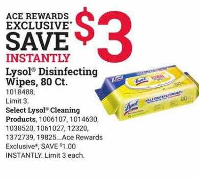 Ace Hardware Lysol Disinfecting Wipes, 80 Ct.