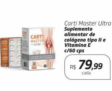 Carti master ultra suplemento alimentar de colágeno tipo ii e vitamina e  c/60 cps oferta na Drogal