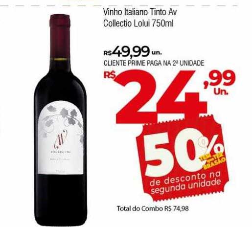 Brasao Supermercados Vinho Italiano Tinto Av Collectio Lolui 50% De Desconto Na Segunda Unidade