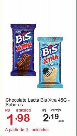 CHOCOLATE BIS XTRA LACTA SABORES TABLETE 45G oferta na Assaí Atacadista