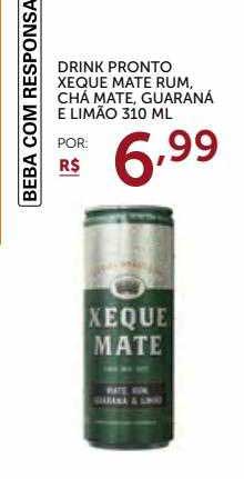 Xeque Mate Drink Pronto de Chá Mate, Rum, Guaraná e Limão, 310ml