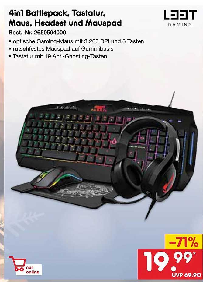 4in1 Battlepack, Tastatur, Maus, Headset und Mauspad