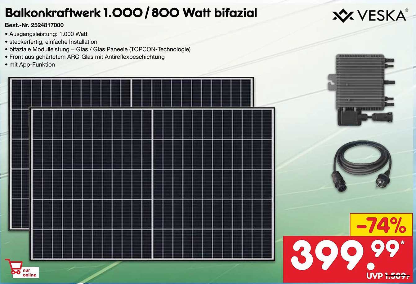 Balkonkraftwerk 1.000/800 Watt bifazial