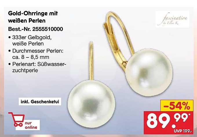 Gold-Ohringe mit weißen Perlen