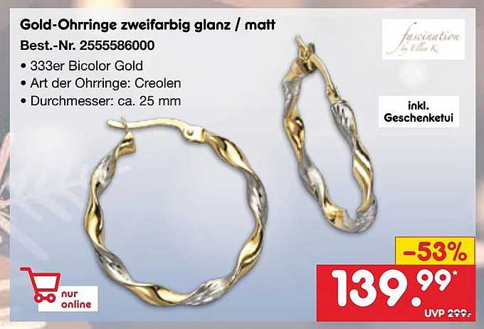 Gold-Ohringe zweifarbig glanz / matt