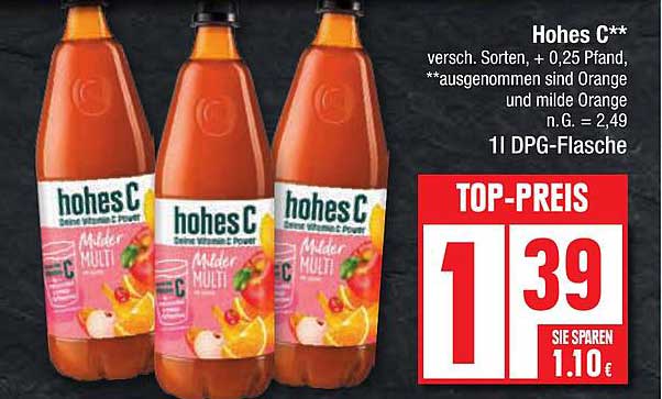 Hohes C Milder Multivitamin-Pour 1l DPG-Flasche