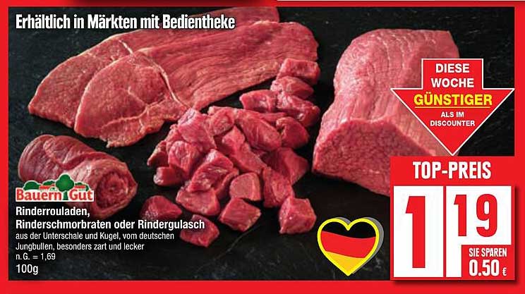 Rinderrouladen, Rindschmorbraten oder Rindergulasch