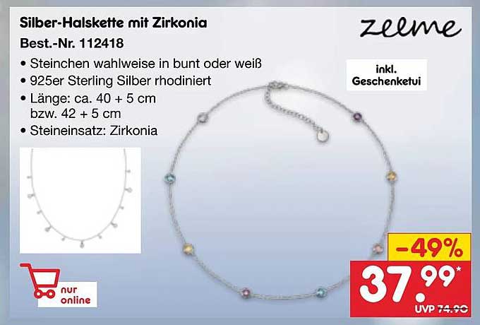 Silber-Halskette mit Zirkonia