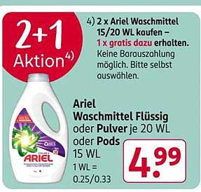 Ariel Waschmittel Flüssig oder Pulver je 20 WL oder Pods