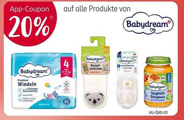 Babydream Premium Windeln  
Babydream Rassel- Söckchen  
Babydream Spaghetti Bolognese  