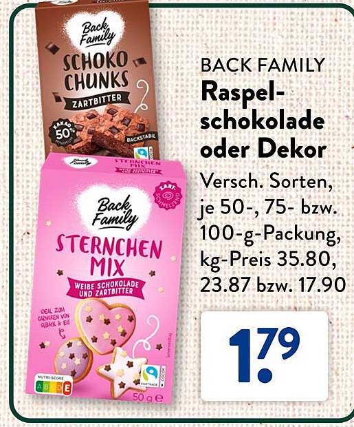 Back Family Raspelschokolade oder Dekor