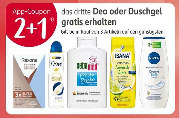 das dritte Deo oder Duschgel gratis erhalten